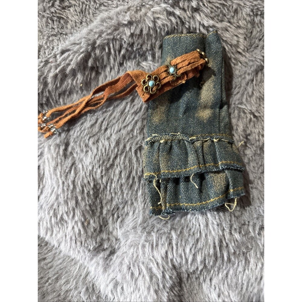VTG BRATZ Dana doll skirt DENIM JEAN distressed ruffles strapless 2003 W/ Belt